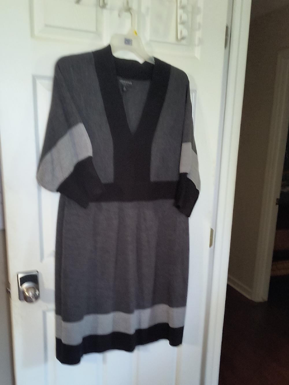 connected apparel Gray and Black V-Neck Colorblock Sweater Dress